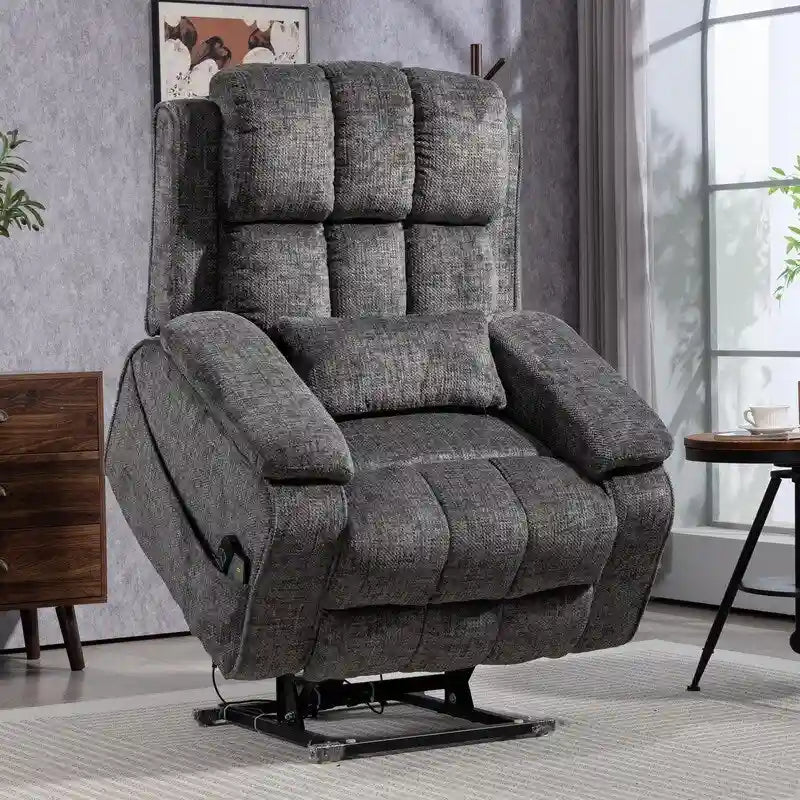 Power Lift Recliner with Extended Footrest,Overstuffed Chenille Dual Motor Recliners with Heat/Message,USB Type C Charging