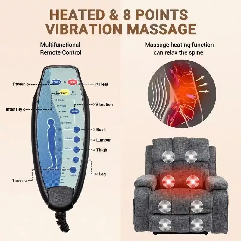 Power Lift Recliner with Extended Footrest,Overstuffed Chenille Dual Motor Recliners with Heat/Message,USB Type C Charging