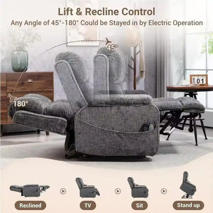Power Lift Recliner with Extended Footrest,Overstuffed Chenille Dual Motor Recliners with Heat/Message,USB Type C Charging