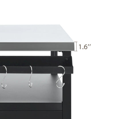 Outdoor Kitchen Island With Stainless Steel Tabletop,Metal Grill Cart Table With Storage Cabinet - N/A