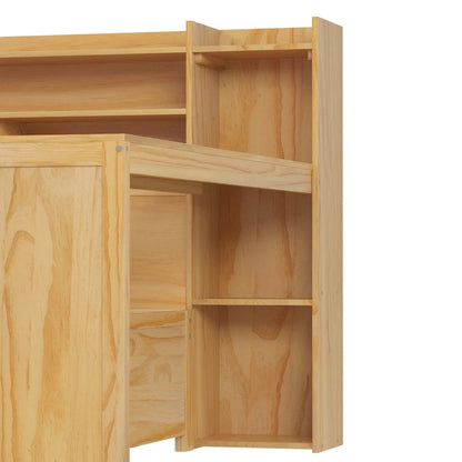 Wooden Full Size Daybed with Storage Shelves, Two Drawers & Study Desk,Natural