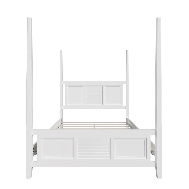 Roomfitters Queen Size Poster Bed, Traditional Wood Frame, Horizontal Grille Design, White