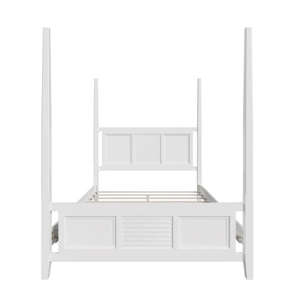 Roomfitters Queen Size Poster Bed, Traditional Wood Frame, Horizontal Grille Design, White