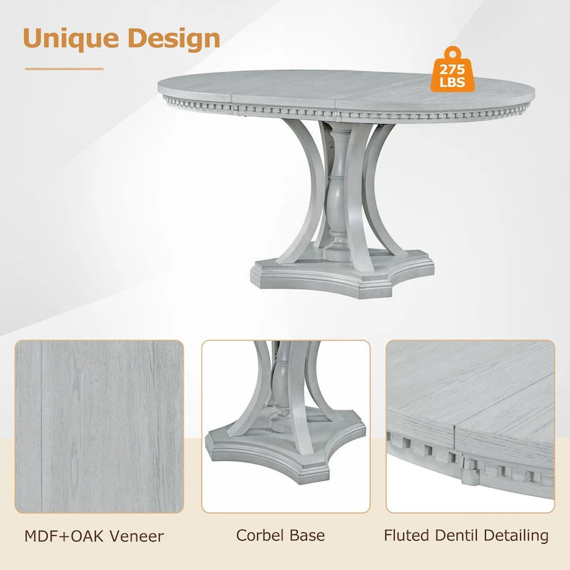 Extendable Dining Table and Chair Sets Rustic Farmhouse Dining Table and Chair Sets with Manual Leaf Extension for Kitchen