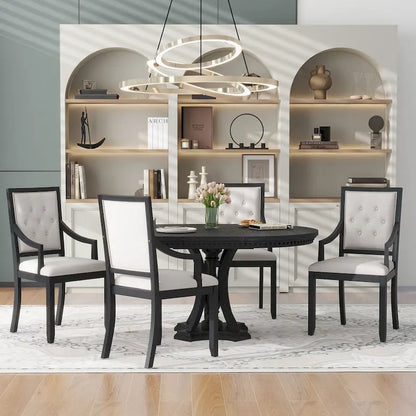 Extendable Dining Table and Chair Sets Rustic Farmhouse Dining Table and Chair Sets with Manual Leaf Extension for Kitchen