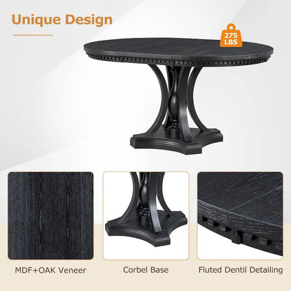 Extendable Dining Table and Chair Sets Rustic Farmhouse Dining Table and Chair Sets with Manual Leaf Extension for Kitchen