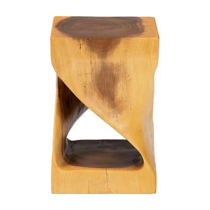 Rapha Hand-carved Suar Wood Side Table - Sculptural Accent Table with Twist Design, Modern Boho Style for Living Room or Bedroom