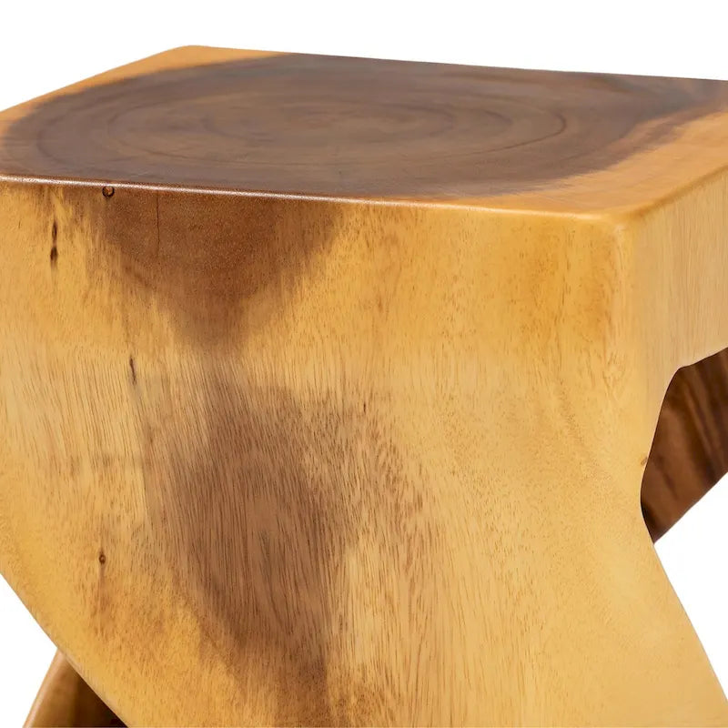 Rapha Hand-carved Suar Wood Side Table - Sculptural Accent Table with Twist Design, Modern Boho Style for Living Room or Bedroom