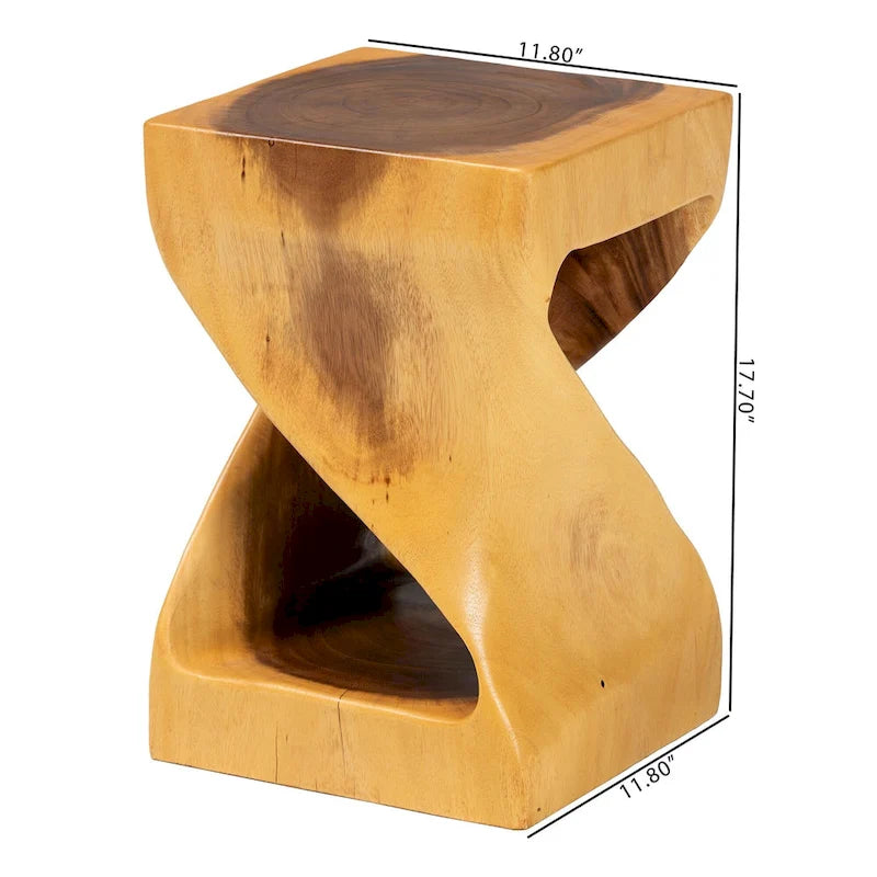 Rapha Hand-carved Suar Wood Side Table - Sculptural Accent Table with Twist Design, Modern Boho Style for Living Room or Bedroom