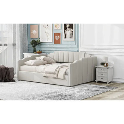 Upholstered Daybed with Underneath Storage,Full Size, Beige