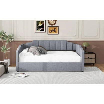Upholstered Daybed with Underneath Storage,Full Size, Beige
