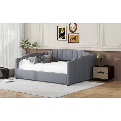 Upholstered Daybed with Underneath Storage,Full Size, Beige