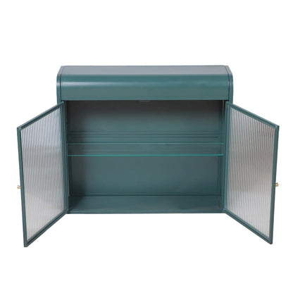 2-Door Wall-Mounted Metal Storage Cabinet with Tempered Glass Doors & Shelves for Bathroom, Kitchen, Living Room & Office