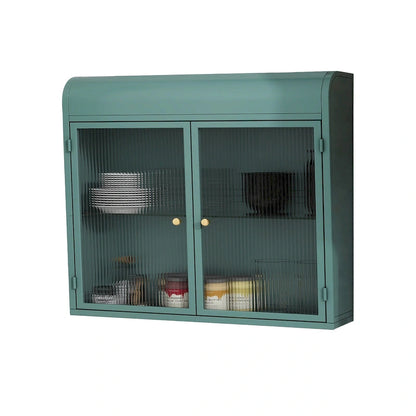 2-Door Wall-Mounted Metal Storage Cabinet with Tempered Glass Doors & Shelves for Bathroom, Kitchen, Living Room & Office