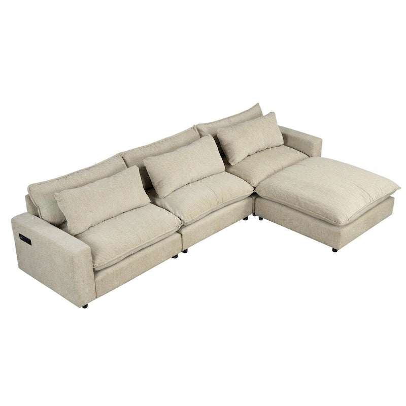 L-Shaped Reversible Sleeper Sectional Couch Pull Out Sofa Bed with Storage Racks, 2 Pillows and USB Port for Living Room