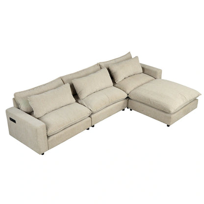 L-Shaped Reversible Sleeper Sectional Couch Pull Out Sofa Bed with Storage Racks, 2 Pillows and USB Port for Living Room