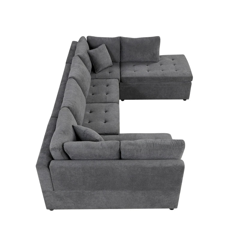 L-Shaped Reversible Sleeper Sectional Couch Pull Out Sofa Bed with Storage Racks, 2 Pillows and USB Port for Living Room