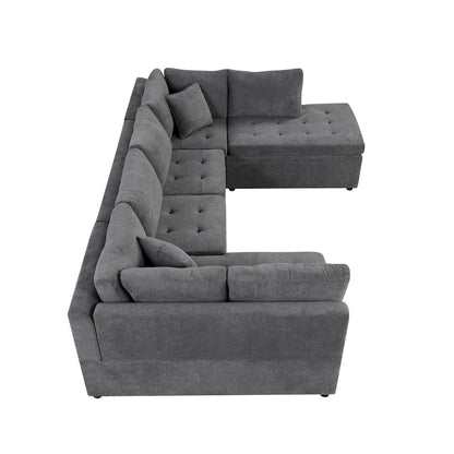 L-Shaped Reversible Sleeper Sectional Couch Pull Out Sofa Bed with Storage Racks, 2 Pillows and USB Port for Living Room