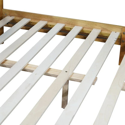 Queen Size Rubber Wooden,Solid Wooden Bed with Upholstered Headboard