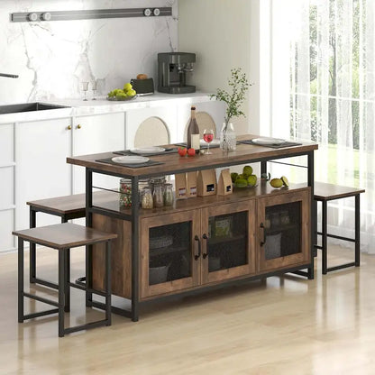 Costway 4 PCS Kitchen Island Set with Bench and Storage Heavy-duty - See Details