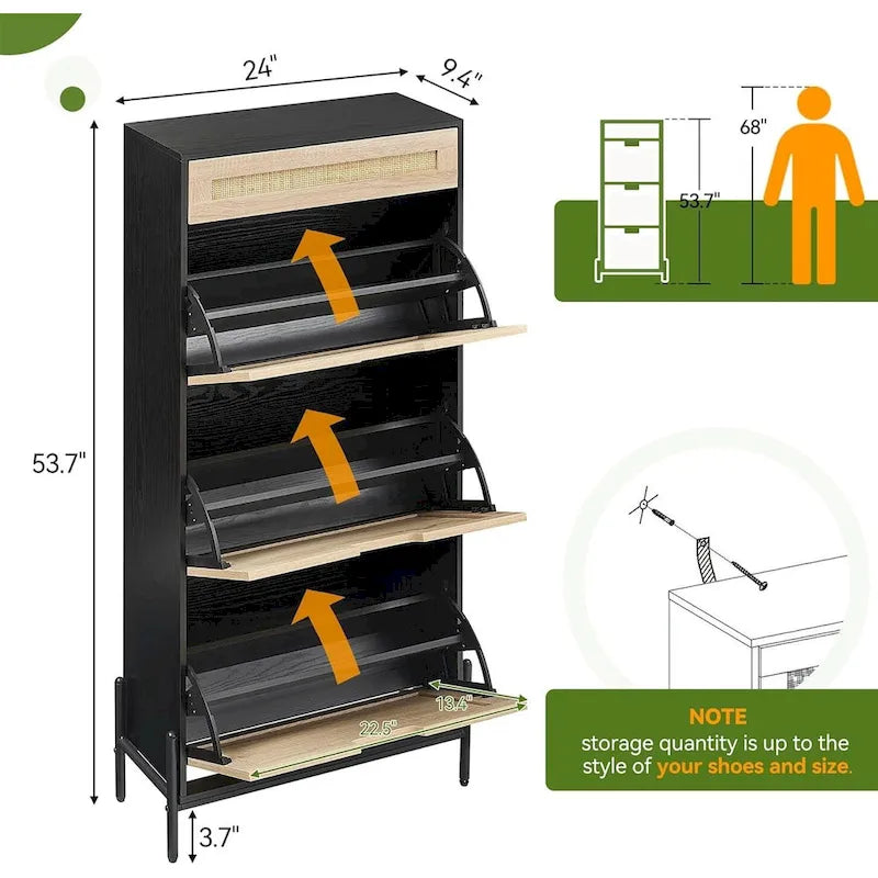 Rattan Shoe Cabinet for Entryway