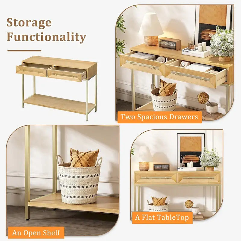 Wood Console Entryway Table with 2 Drawers for Living Room, Entryway