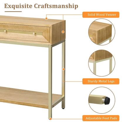 Wood Console Entryway Table with 2 Drawers for Living Room, Entryway