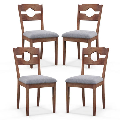 Gymax Set of 4 Dining Chair w/ Padded Seat High Back Rubber Wood Frame