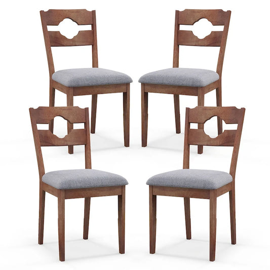 Gymax Set of 4 Dining Chair w/ Padded Seat High Back Rubber Wood Frame