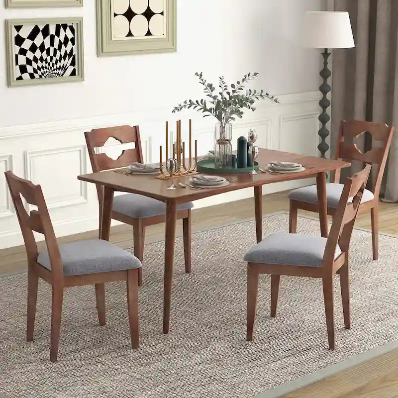 Gymax Set of 4 Dining Chair w/ Padded Seat High Back Rubber Wood Frame