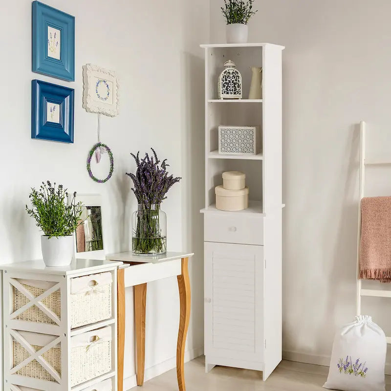 Costway Bathroom Tall Storage Cabinet Freestanding Linen Tower w/ Open - See Details