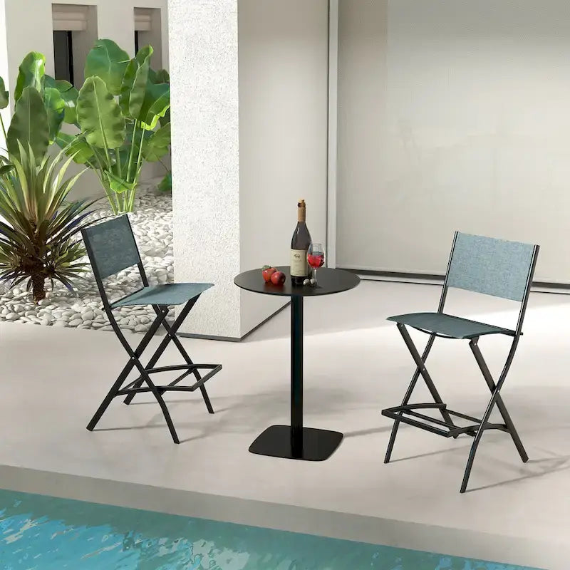 Gymax Folding Bar Stools Set of 2 Patio Sling Chairs w/ Backrest