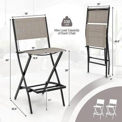 Gymax Folding Bar Stools Set of 2 Patio Sling Chairs w/ Backrest