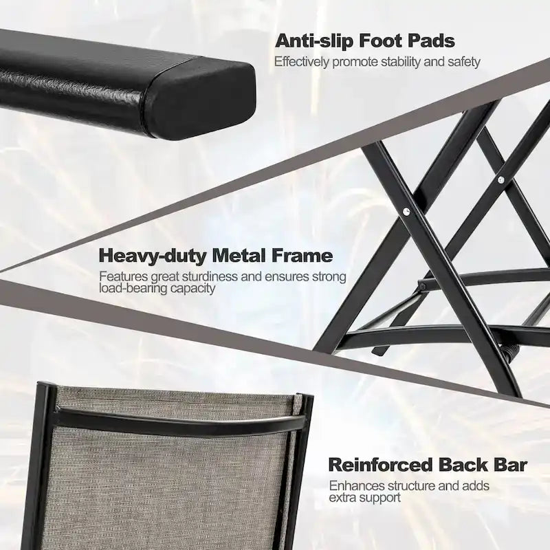 Gymax Folding Bar Stools Set of 2 Patio Sling Chairs w/ Backrest