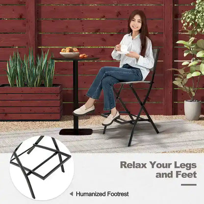 Gymax Folding Bar Stools Set of 2 Patio Sling Chairs w/ Backrest
