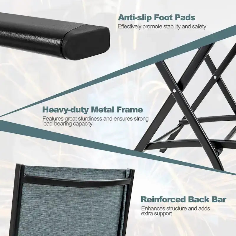 Gymax Folding Bar Stools Set of 2 Patio Sling Chairs w/ Backrest