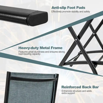 Gymax Folding Bar Stools Set of 2 Patio Sling Chairs w/ Backrest