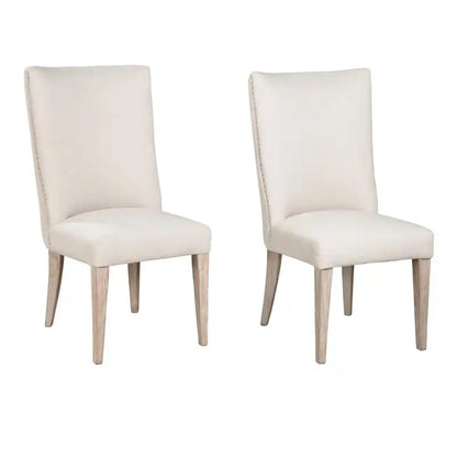 Fume Dining Side Chair Set of 2, Curved Back, Elm Wood, White Fabric