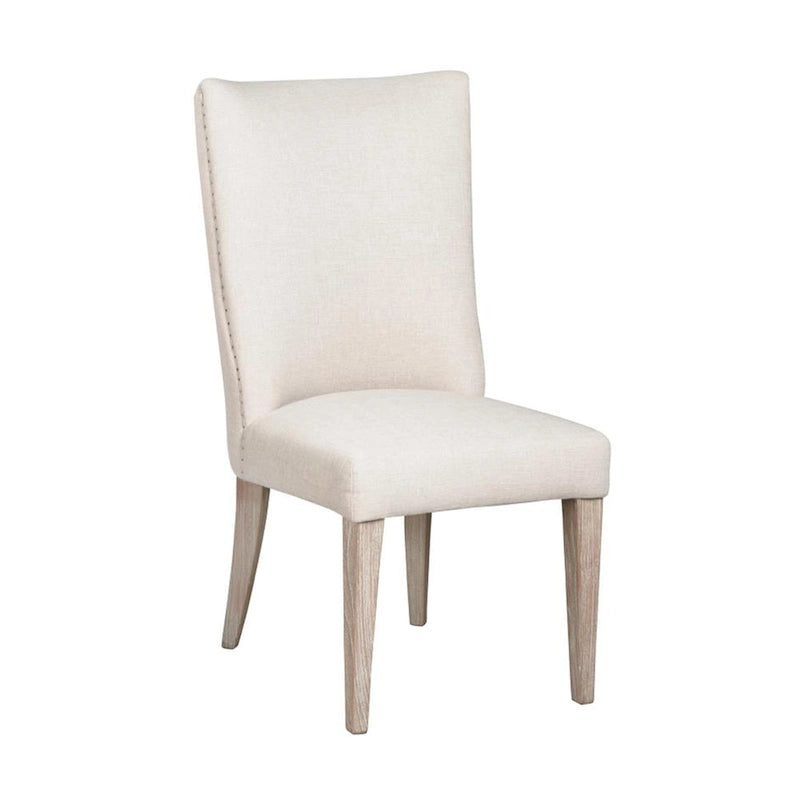 Fume Dining Side Chair Set of 2, Curved Back, Elm Wood, White Fabric