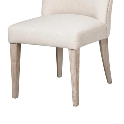 Fume Dining Side Chair Set of 2, Curved Back, Elm Wood, White Fabric