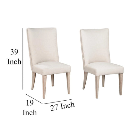 Fume Dining Side Chair Set of 2, Curved Back, Elm Wood, White Fabric