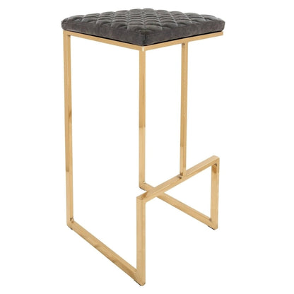 Quincy Modern Leather Barstool with Upholstered Square Seats in Gold Metal & Footrest for Home Bar & Kitchen Counter