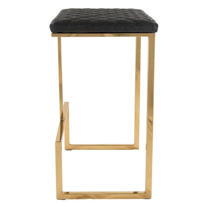 Quincy Modern Leather Barstool with Upholstered Square Seats in Gold Metal & Footrest for Home Bar & Kitchen Counter