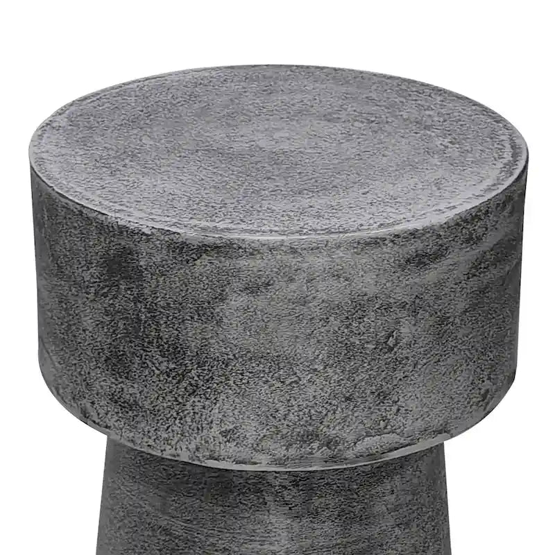 Vintage Accent Side Table, 15.5 Inch Round, Antique Silver Cast Aluminum Drum Base