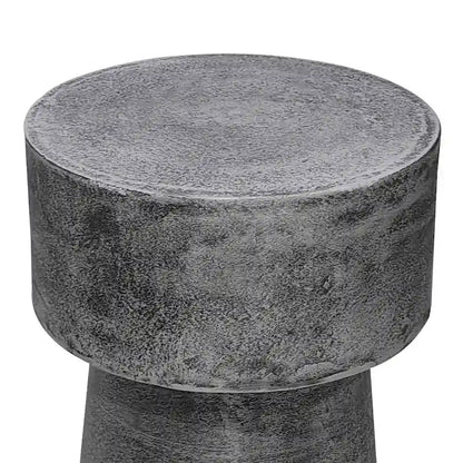 Vintage Accent Side Table, 15.5 Inch Round, Antique Silver Cast Aluminum Drum Base