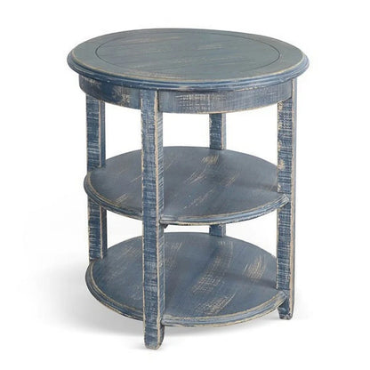 Rena Side End Table with 2 Shelves, 24 Inch Ocean Blue Mahogany Wood