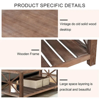 Modern Coffee Table Rectangular Living Room Center Table with Storage Shelves, for Small Space Living Room Antique Brown