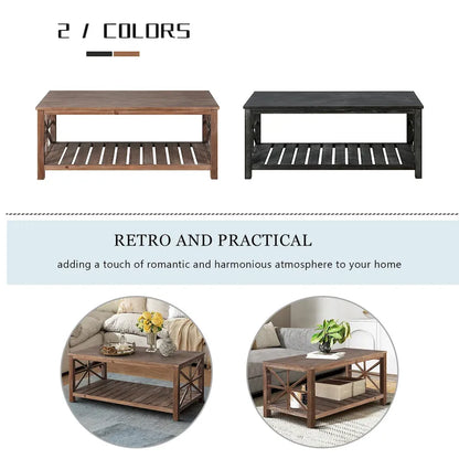 Modern Coffee Table Rectangular Living Room Center Table with Storage Shelves, for Small Space Living Room Antique Brown