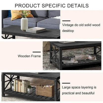 Modern Coffee Table Rectangular Living Room Center Table with Storage Shelves, for Small Space Living Room Antique Brown