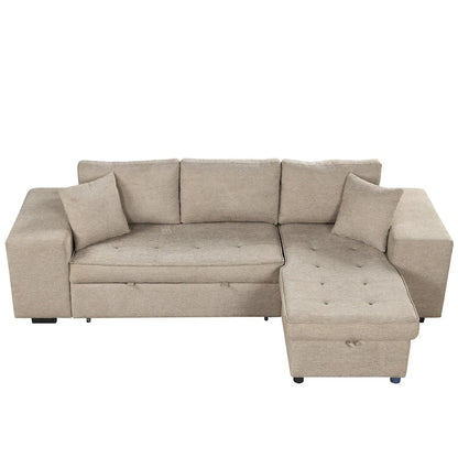 Roomfitters 3-Seater Modern L-Shape Reversible Sectional Couch, Pull-Out Sleeper Sofa with Storage Chaise and Two Stools